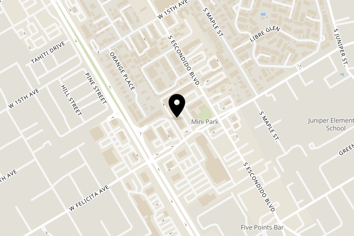 Map showing the location of Akita Japanese Restaurant on 330 W Felicita Ave in Escondido
